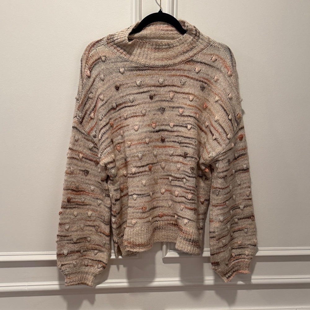 LOFT Marled Sweater Size Large Neutral Tones Chunky Knit Turtleneck